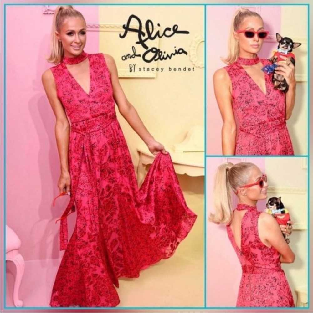 NEW NWT Alice + Olivia Aggie Maxi Dress Bright Pink Multi - Picture 2 of 15